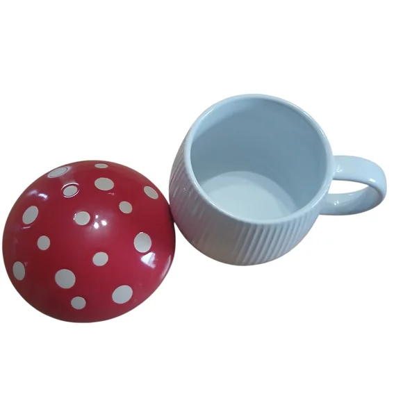 World Market Cost Plus Red Mushroom Polka-Dot Ceramic Mug with Lid - Picture 5 of 8